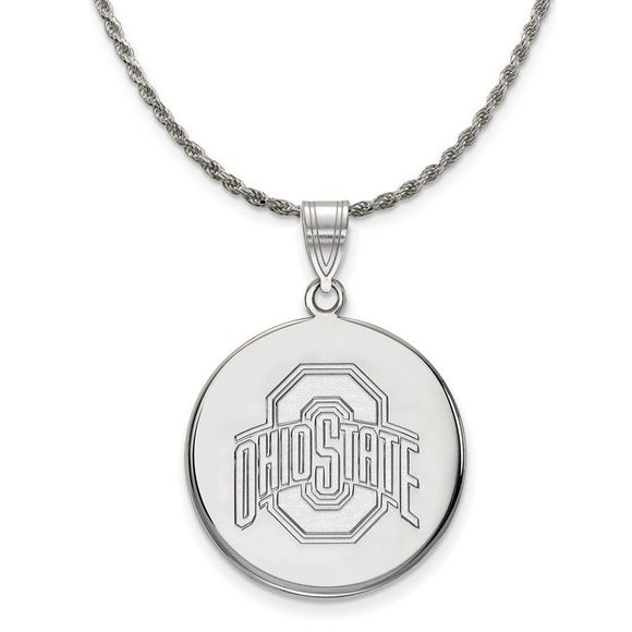 Sterling Silver Ohio State Lg Logo Disc Pendant Necklace - 26 In - Picture 1 of 7